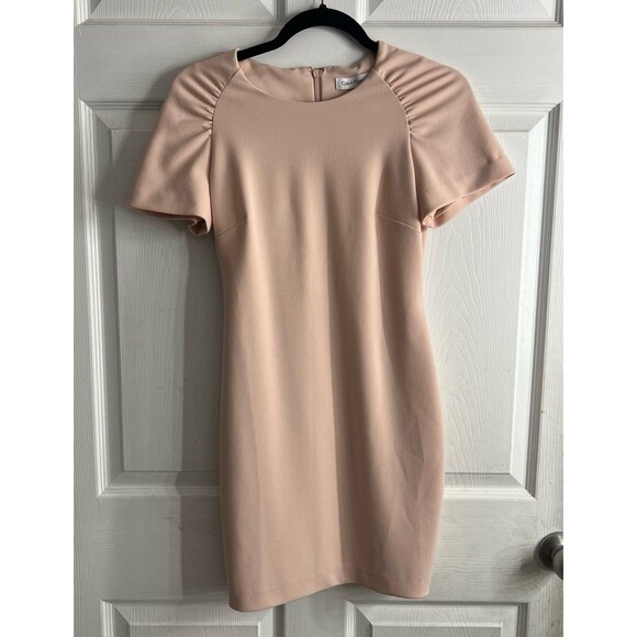 Calvin Klein Gathered Shoulder Sheath Blush color Dress Size 2 - Picture 5 of 12
